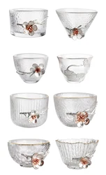 Tin flower design glass tea cups and saucer set drinking glassware with gold rim wholesale
