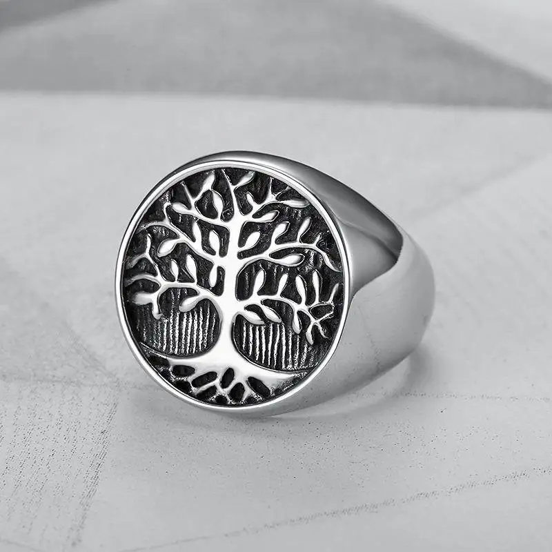 20mm Titanium Steel Ring Silver Black Gold-Vintage Life Flower Plant Tree Design Classic Engagement Gift Finger Rings  Series