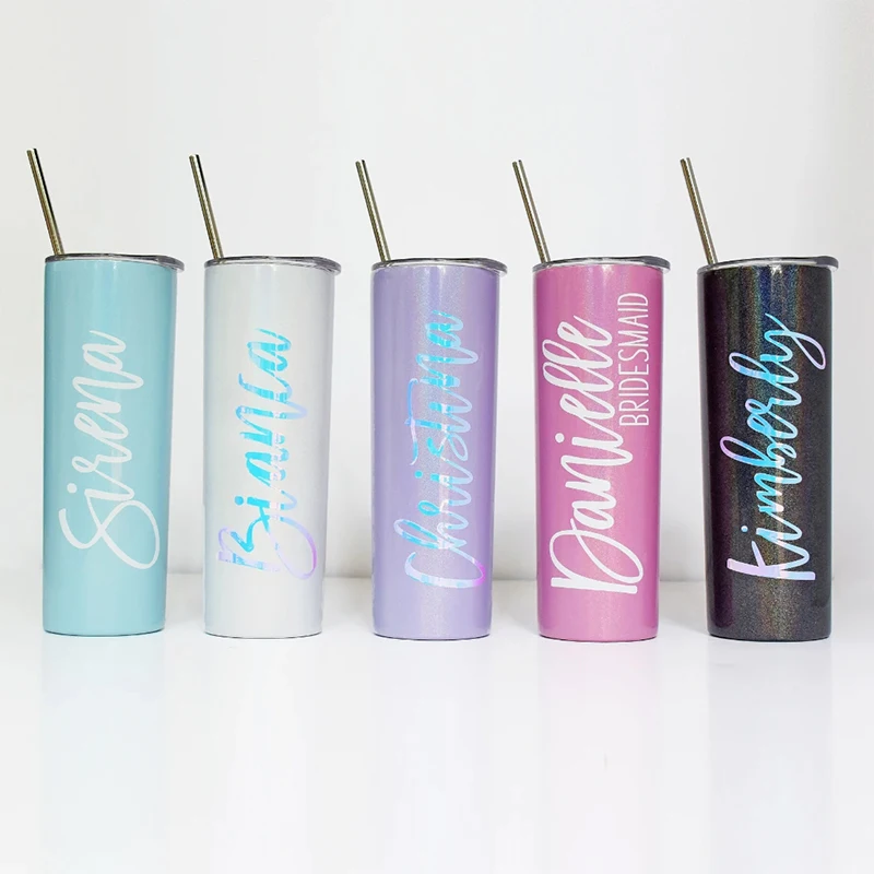 Leak proof slim glitter sublimation stainless steel Cup skinny tumbler with straw and lid