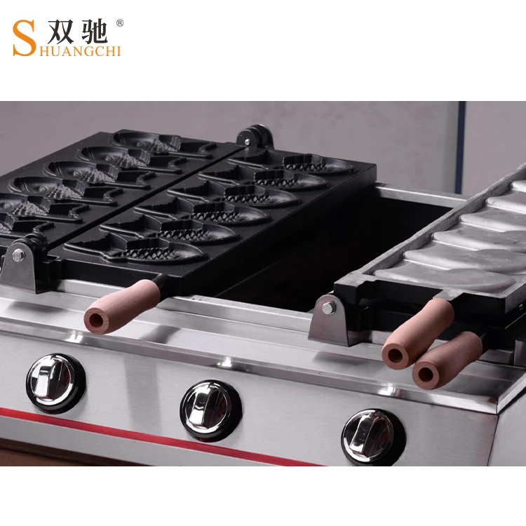 12 Pieces Commercial Taiyaki Fish Shape Waffles Cake Maker Machine gas open mouth fish cake machine