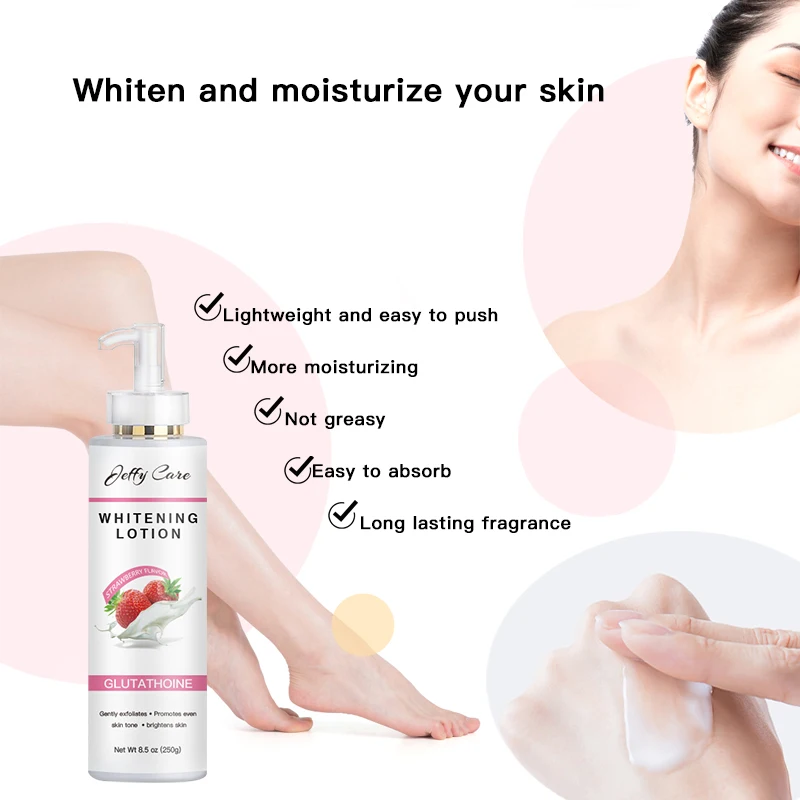 Private Label Logo Custom Brightening Cream Lightening Whitening Strawberry Flavor Glutathione and Hyaluronic Acid Body Lotion