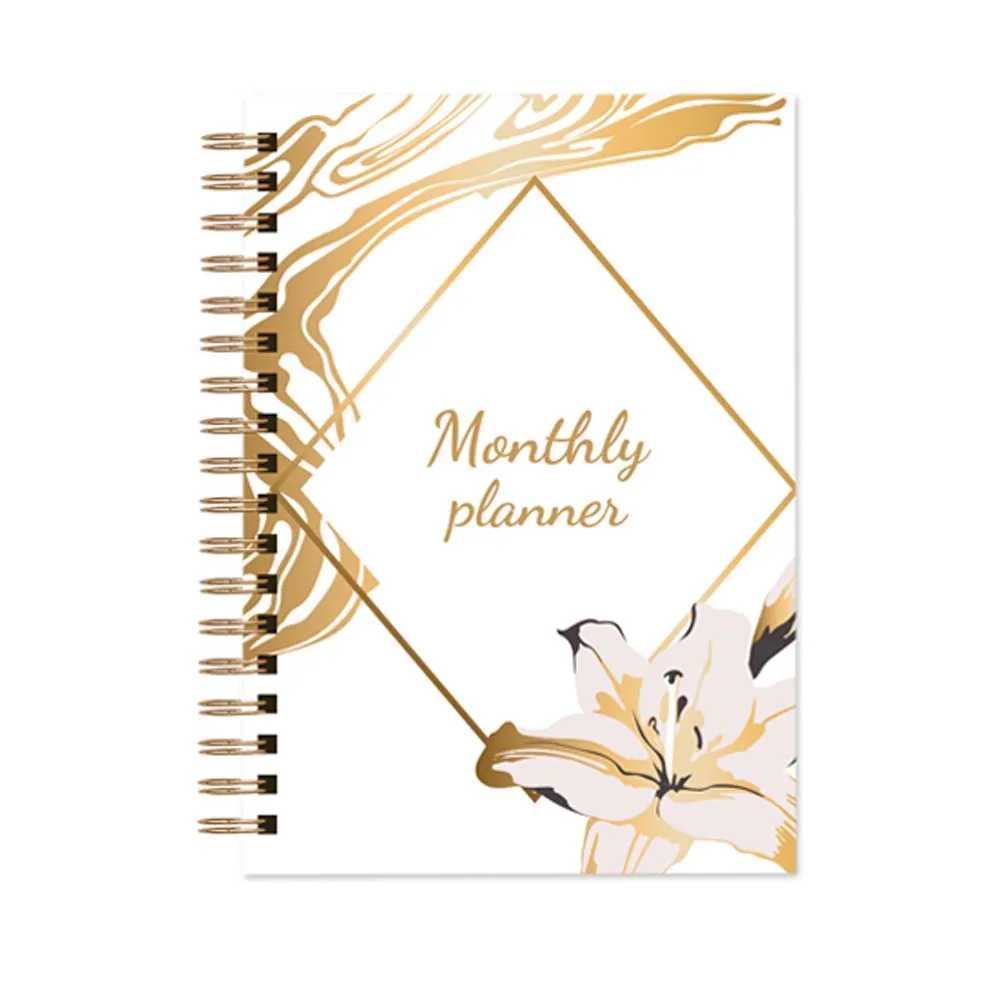 Professional planner supplier custom printing undated non dated daily spiral planner calendar notebook with pocket and sticker