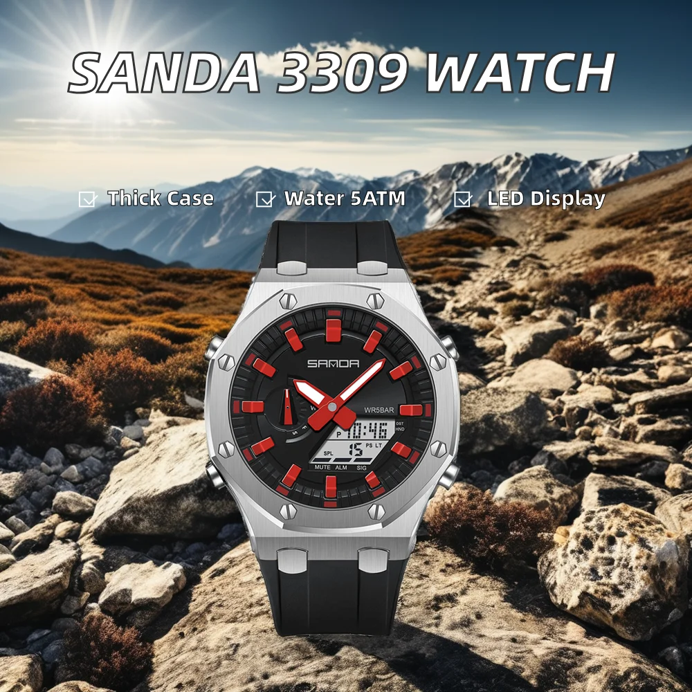 2024 мужские спортивные электронные часы SANDA многофункциональные водонепроницаемые противоударные из нержавеющей стали