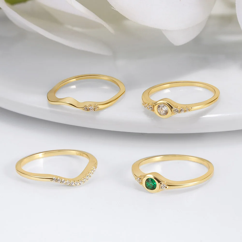 RINNTIN APR29 Fashion Jewelry Twisted Ring 925 Sterling Silver 14k Gold Plated Zircon Rings For Ladies