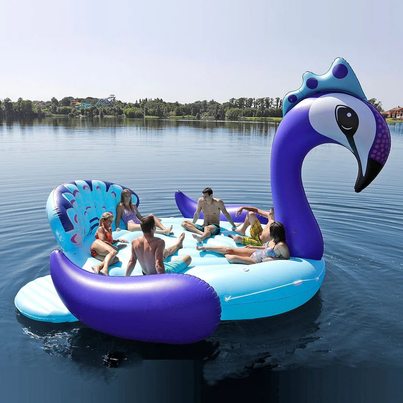 Giant Inflatable Flamingo Water Sports Equipment Inflatable Floating Canape Gonflable Floating Lounger Seats Island for 6 Person
