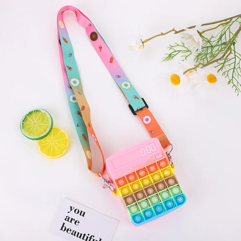 Crossbody Push Bubble Calculator Silicone Sling Bag Crossbody Women Hand Bag Rainbow Belt Fidget Pop Itting Bag for Women
