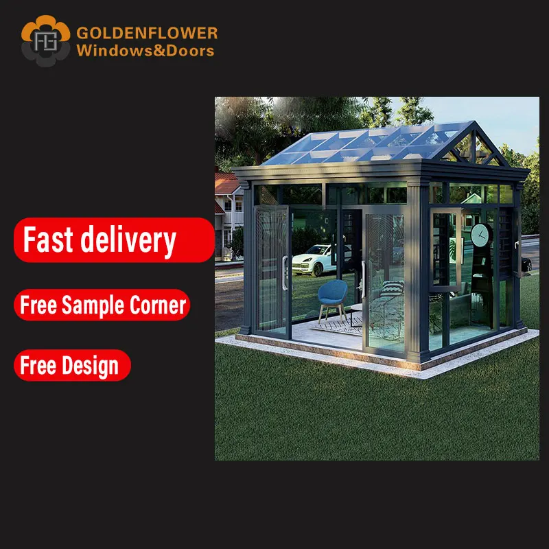 Customized Veranda Aluminum Triple Glass House Outdoor Winter Garden Sun Room Waterproof Triangle Flat Slant Roof Tempered Glass