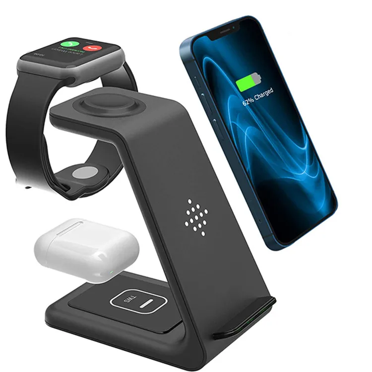 T3 Qi Charging Station Dock 3 in 1 Wireless Charger Stand for Apple Watch Airpods