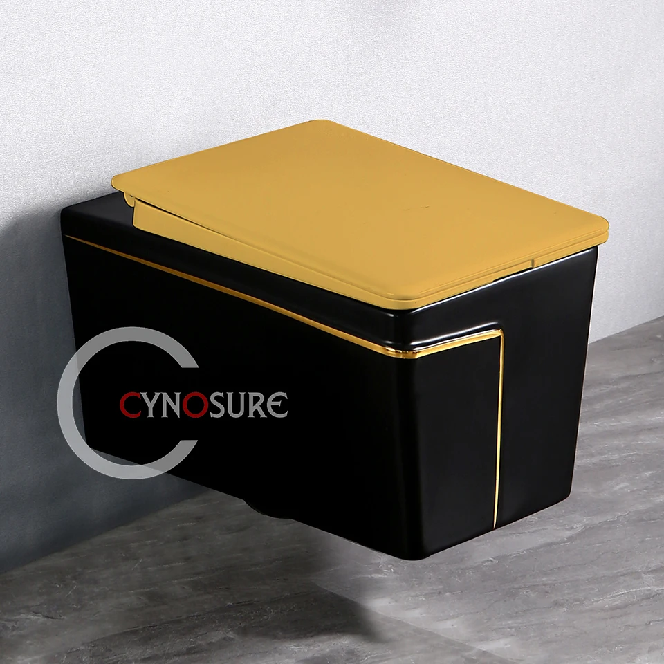 Modern Wc Bathroom Toilets Matte Black With Gold Ceramic Toilet Bowl Hanging Bathroom Ceramic Wc Toilet