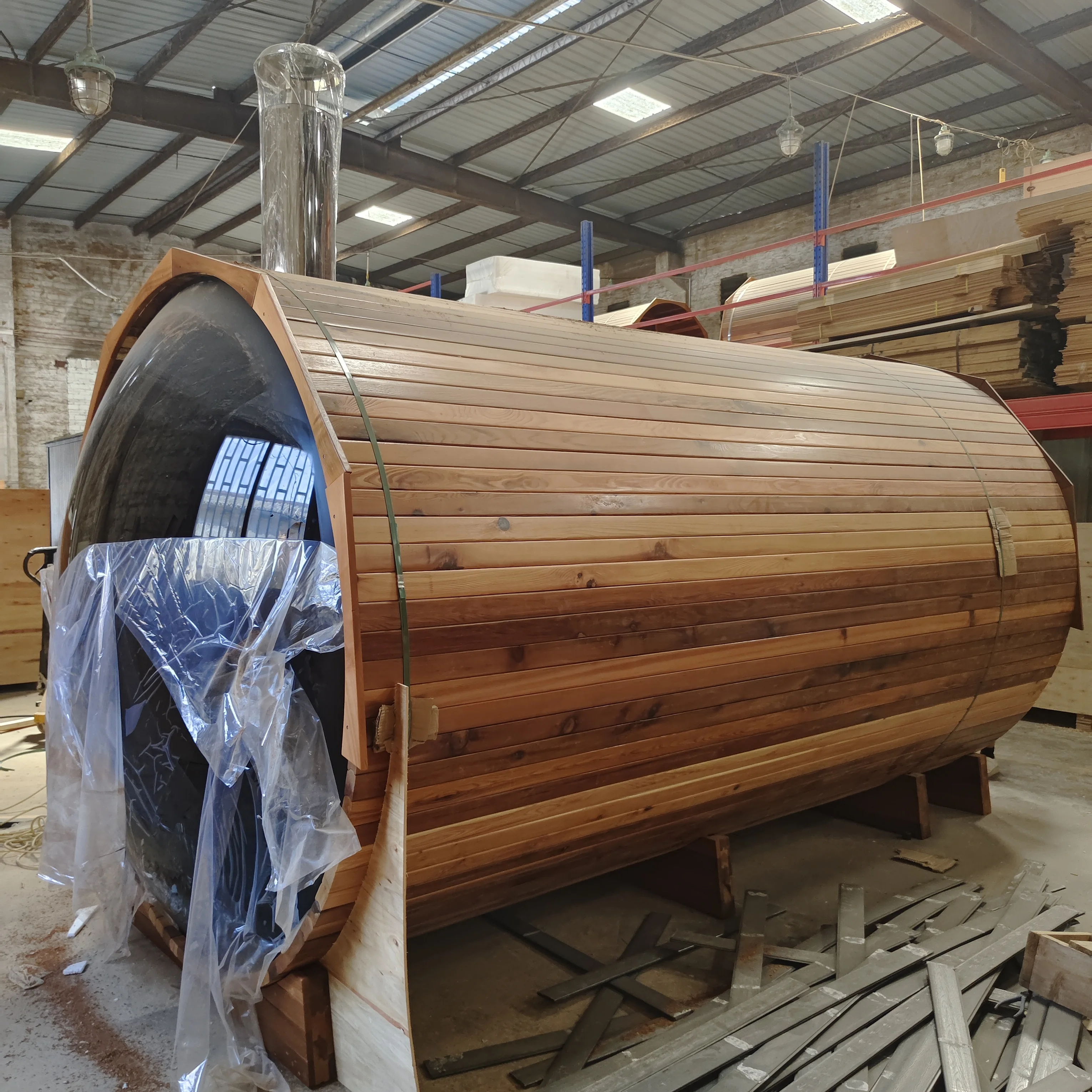 Wooden burning heater front porch bubble window traditional customization 8-10 people  outdoor barrel sauna room