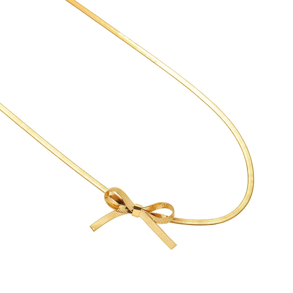 Yiwu DAICY Simple Design 18K Gold Snake Chain Necklace Titanium Steel Weave Bow Necklace for women charm choker necklace jewelry