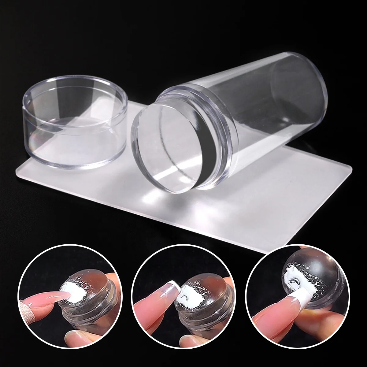 Dropshipping Service Clear Gel Diy Polish Plate Transparent Jelly French Stamper Head Scraper Set Silicone Nail Art Stamper (1600325252242)