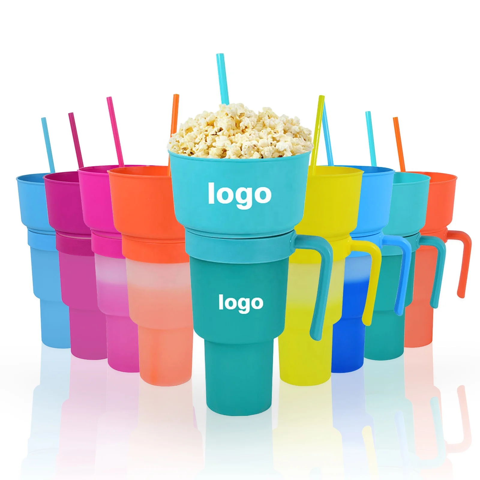 New Halloween 32oz Popcorn Tumbler Colorful Plasti 2 In 1 Snack And Drink Cup Color Changing Stadium Cups With Lid Straw
