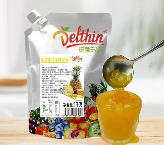 Delthin Wholesale 12 Flavors Perfume Pineapple Jam Puree Jam 1kg Fruit Pulp Puree Baked Milk Tea Shop Bread Jam
