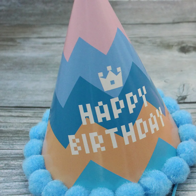 Wholesale Pink Blue Happy Birthday Cap Celebrity Party Baby Crown Paper Hats For Boy And Girl