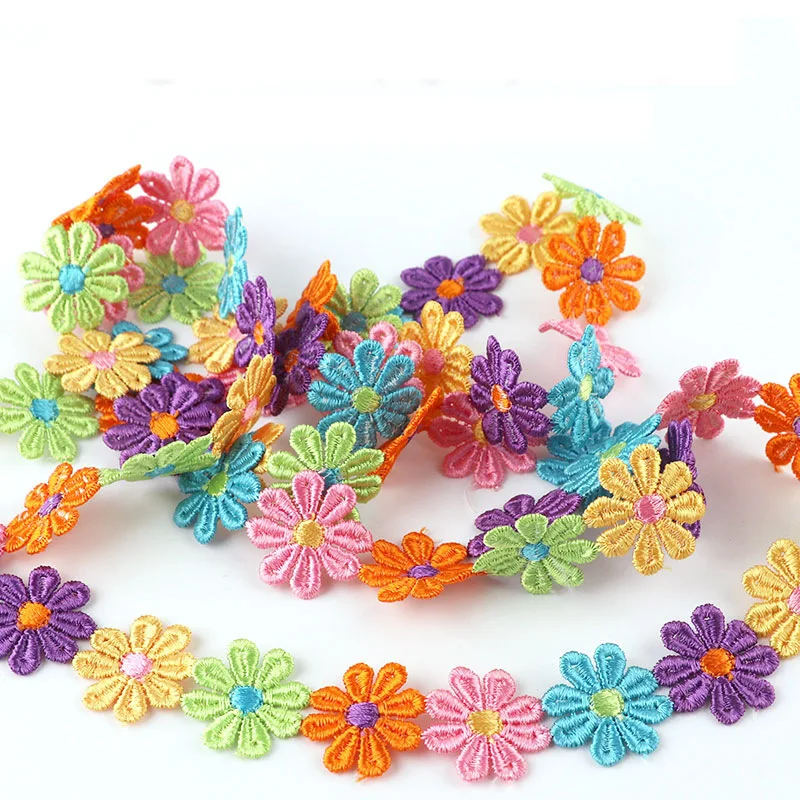 Wholesale 6 Colors 8 Petal Daisy Sunflower Flower Embroidery Lace Trim For Girl Dress