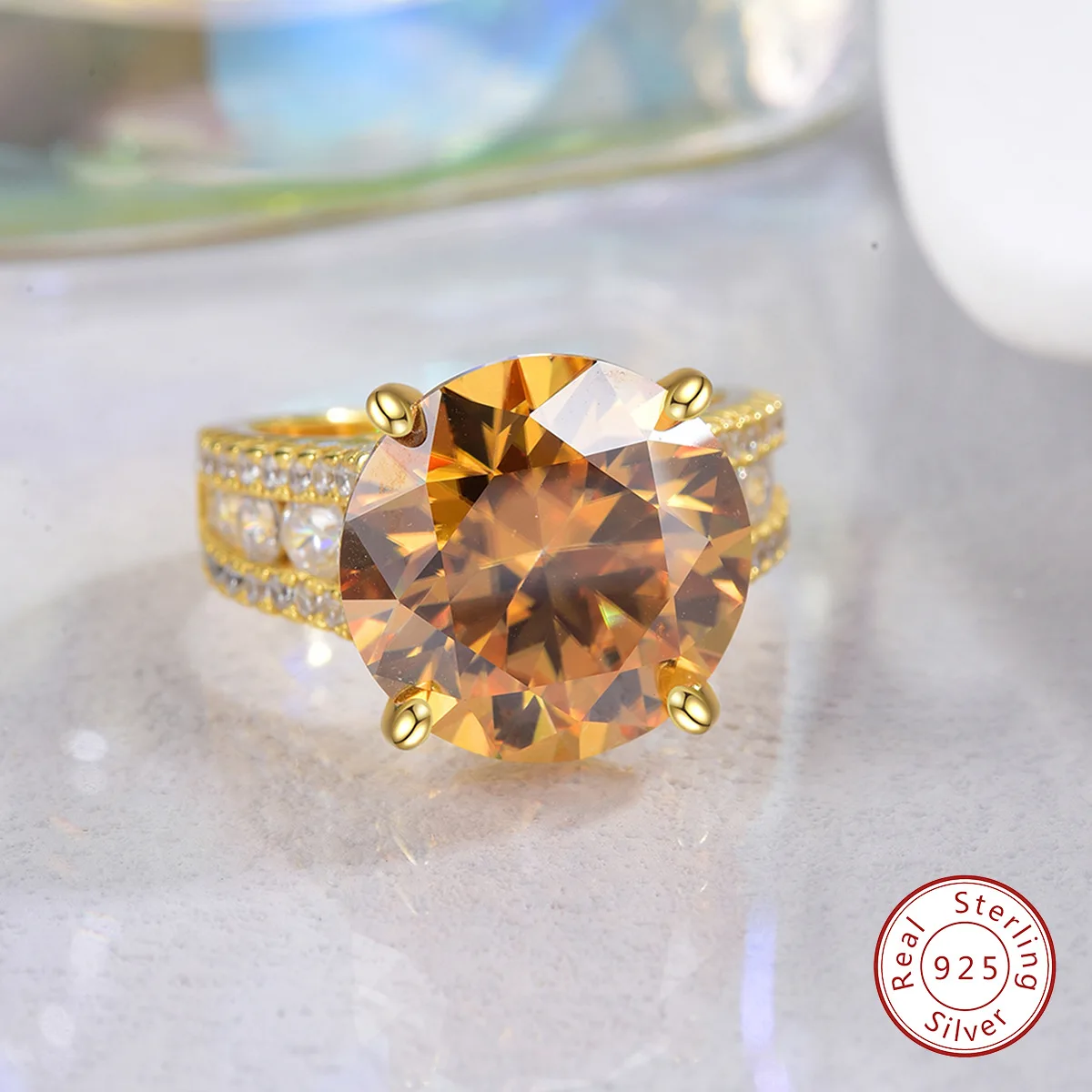 Factory Wholesale GRA VVS 10Carat 14MM Big Moissanite real Diamond Ring S925 18K gold engagement fine Jewelry for Women