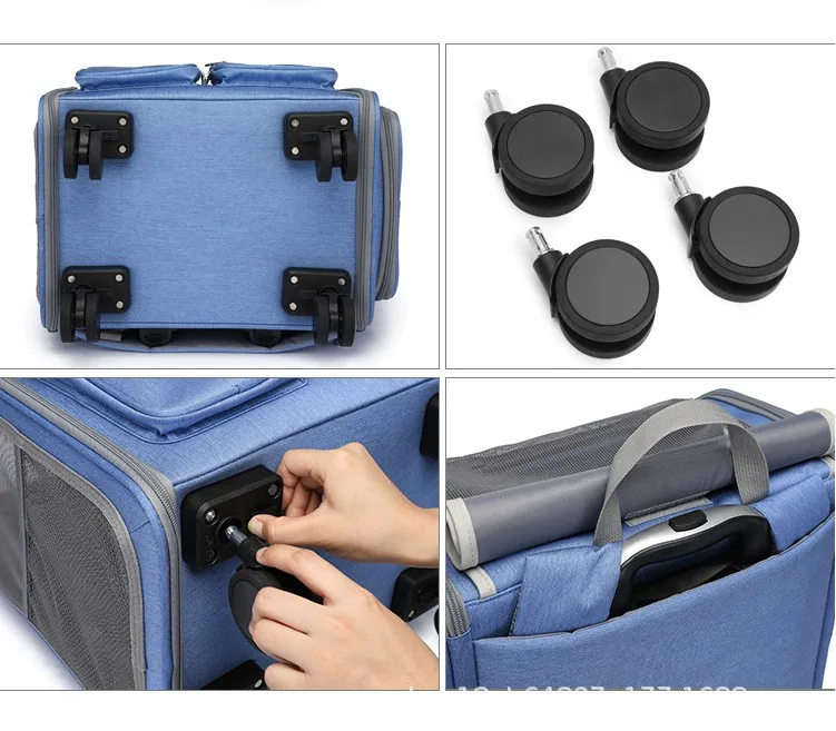 Foldable Pet Carrier Backpack Removeable Trolley Bag