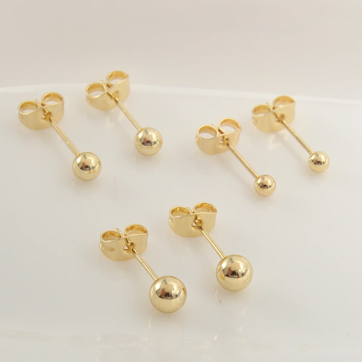 18K Gold Plated Copper Simple Round Ball Stud Earrings Smooth Surface Women Fashion Minimalism Jewelry