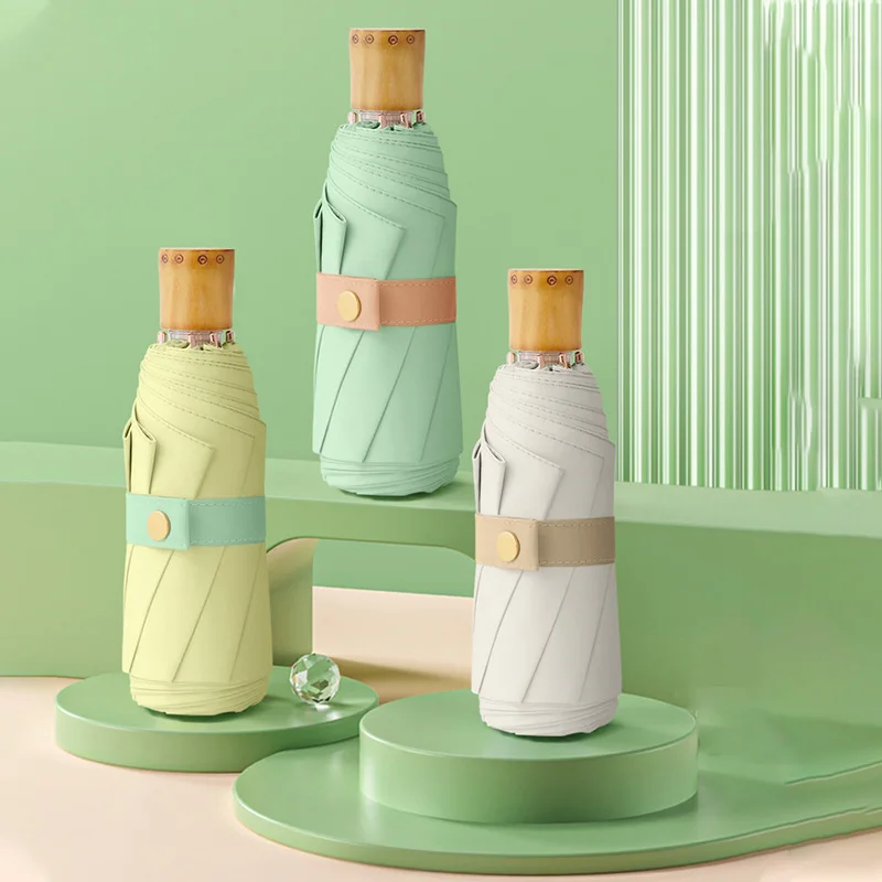 Regenschirm foldable wooden handle custom uv protection parapluie manual open light weight five folding mini umbrella with logo