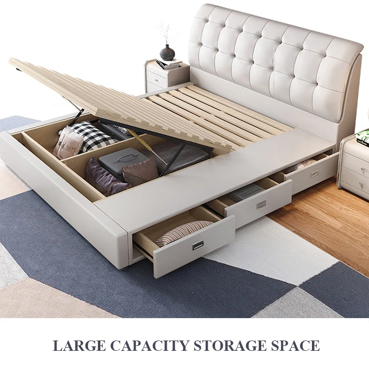 Good quality double with led light with four drawers storage leather bed