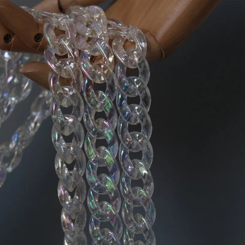 Factory Wholesale Plastic Buckle Acrylic Chain Open Ring Transparent AB Color Acrylic Buckle Hardware Bag Chain Handbag Chain
