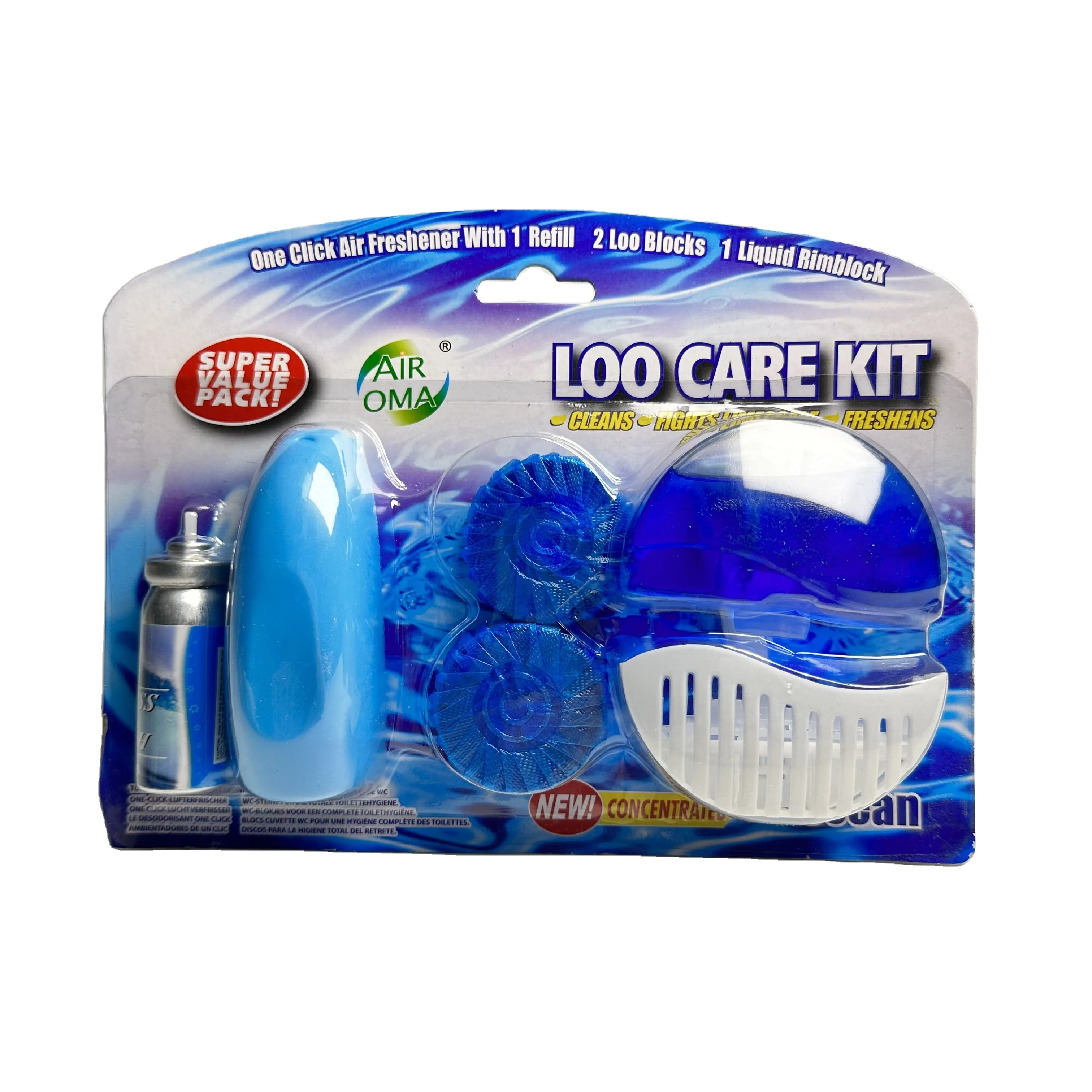 12ml mini spray freshener +55ml toilet Rim cleaner+50G x2 Toilet block tables cleaner Kit Set