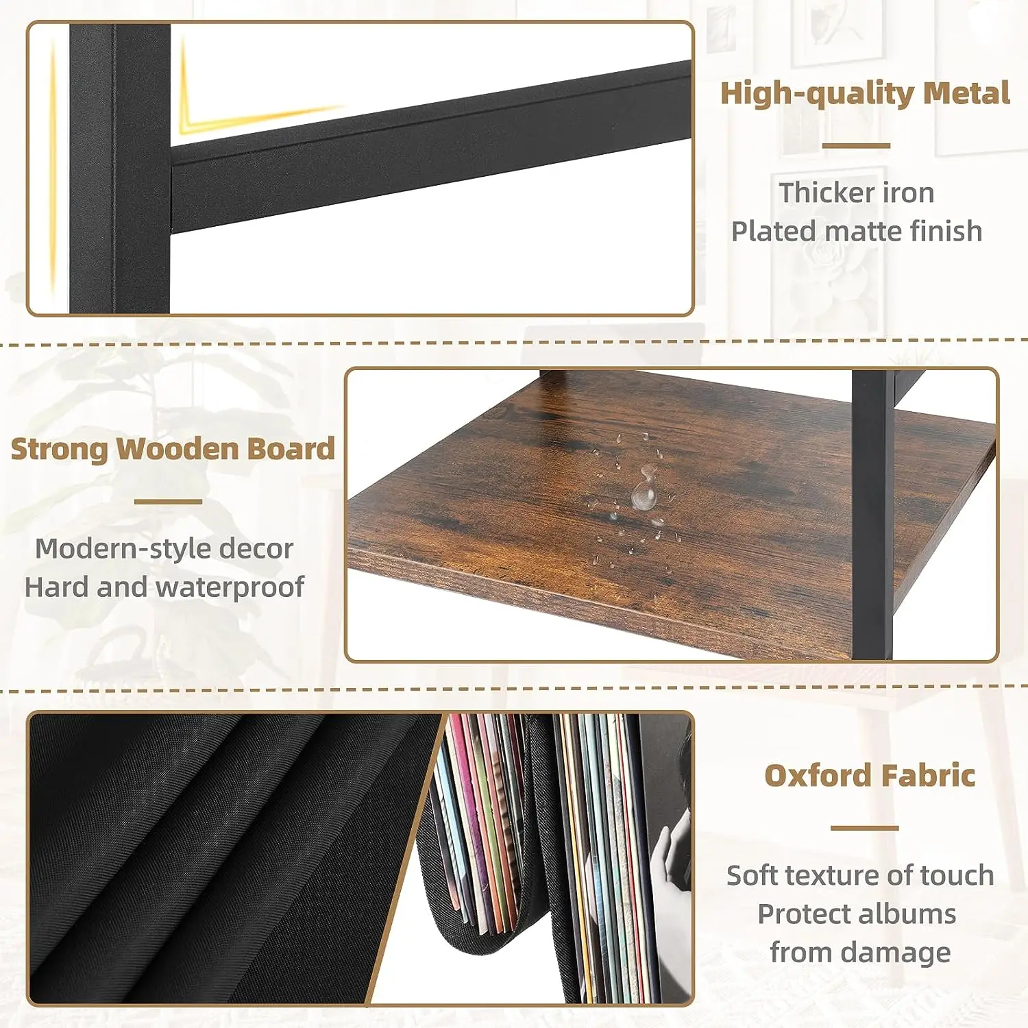 Record Player Stand Turntable Stand with 3-Tier Vinyl Record Storage Record Player Table