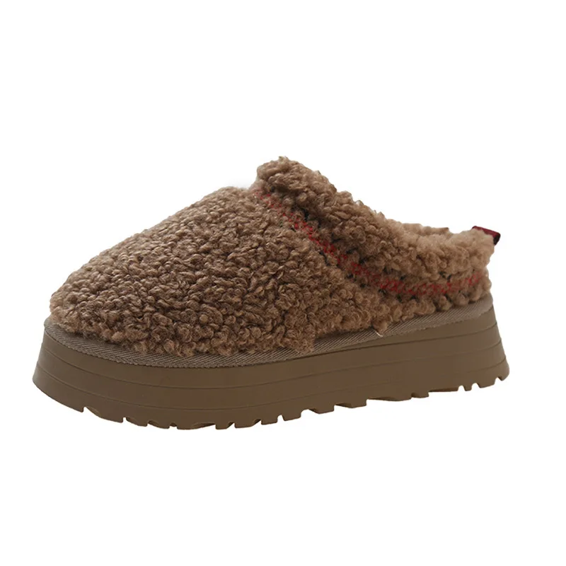 Famous Brand Winter Warm Snow Shoes for Women New Style Brown Platform Slippers Genuine Leather Lining Sheep Fur Comfortable