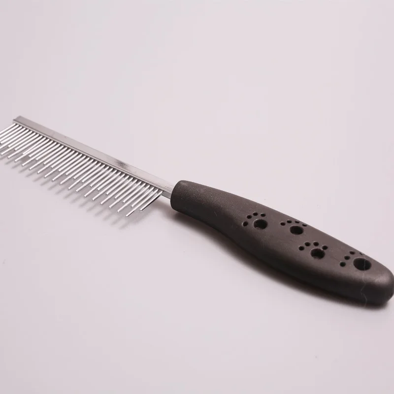 Manufacture Wholesale Footprint Non-slip Handle Pet Comb Stainless Steel Dog Row Comb Flat Tooth Cat Comb