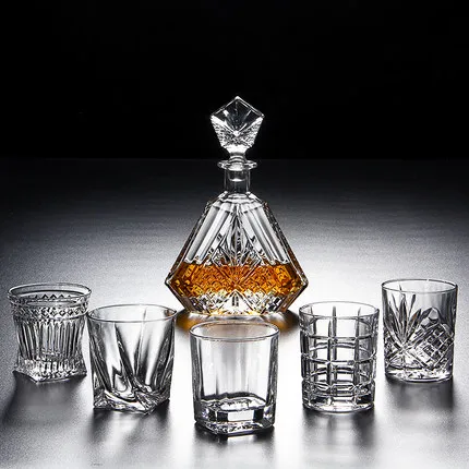Whiskey Cognac Decanter Set with 6-Piece Crystal Whiskey Glasses Set Mens Gift Premium Liquor