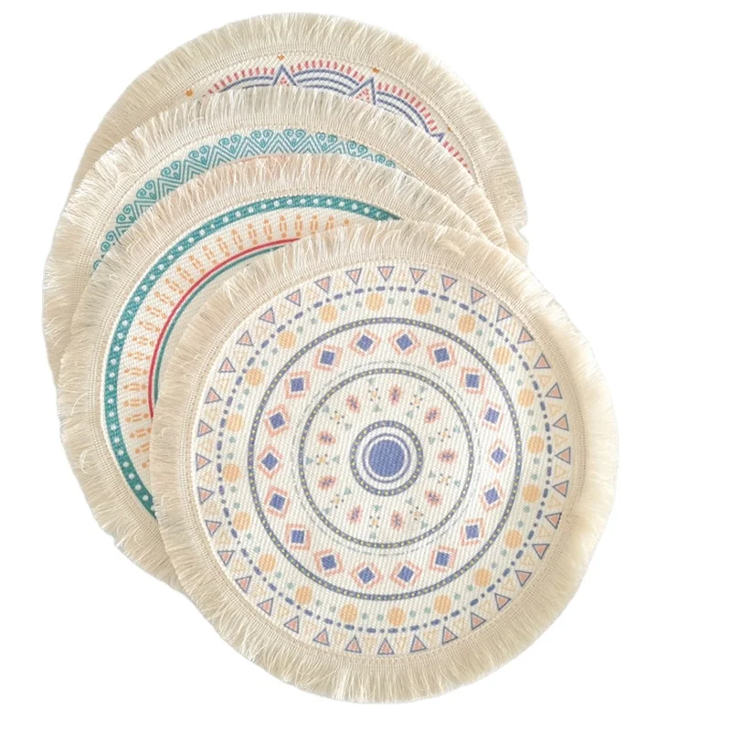 Wholesale Round Placemat Pompom Tassel Place Mats Jute Fringe Table Woven Boho Placemat Neutral Rustic Tablemats For Dining