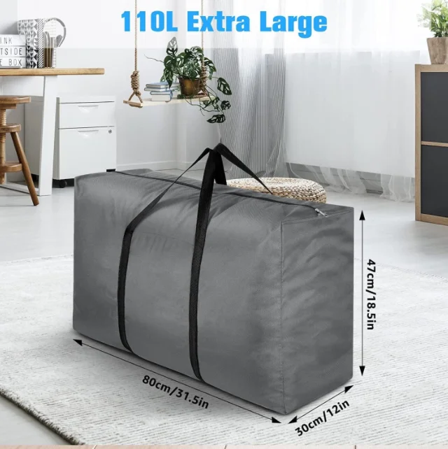 4 Pack 110l Large Clothes Storage Bag 600d Oxford Fabric Moving Bags Under Bed Storage Box With Lid For Duvet Blankets Laundry