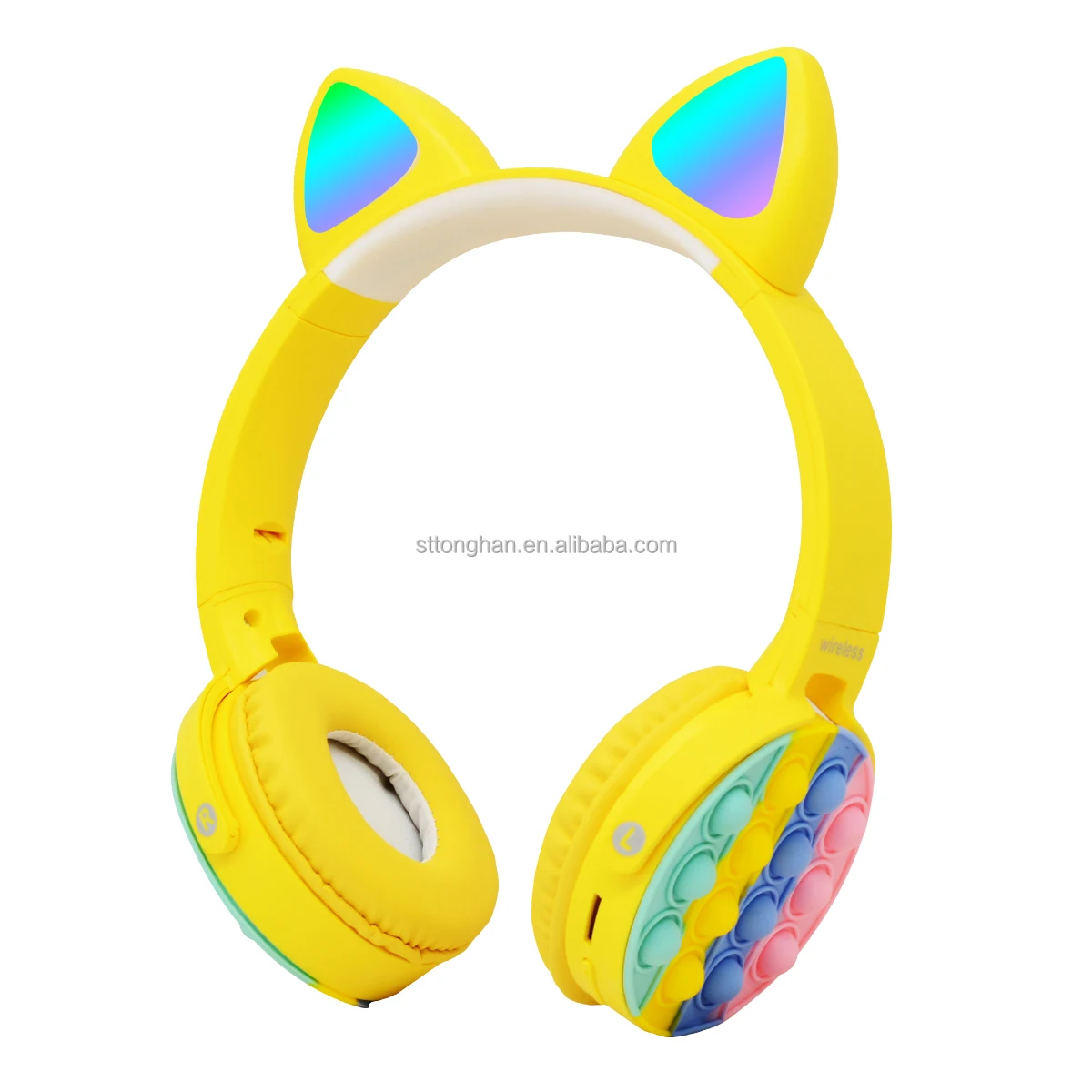 Tonghan Wireless Kids Headsets Pink Cat Popular It Headphones For Girls Children Toddler Cute Kitty Ear Headphones With Cat Ears