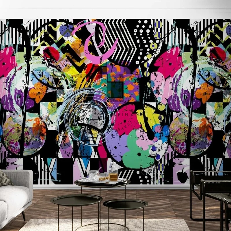 Modern bedroom graffiti decoration design wallpaper for kids room