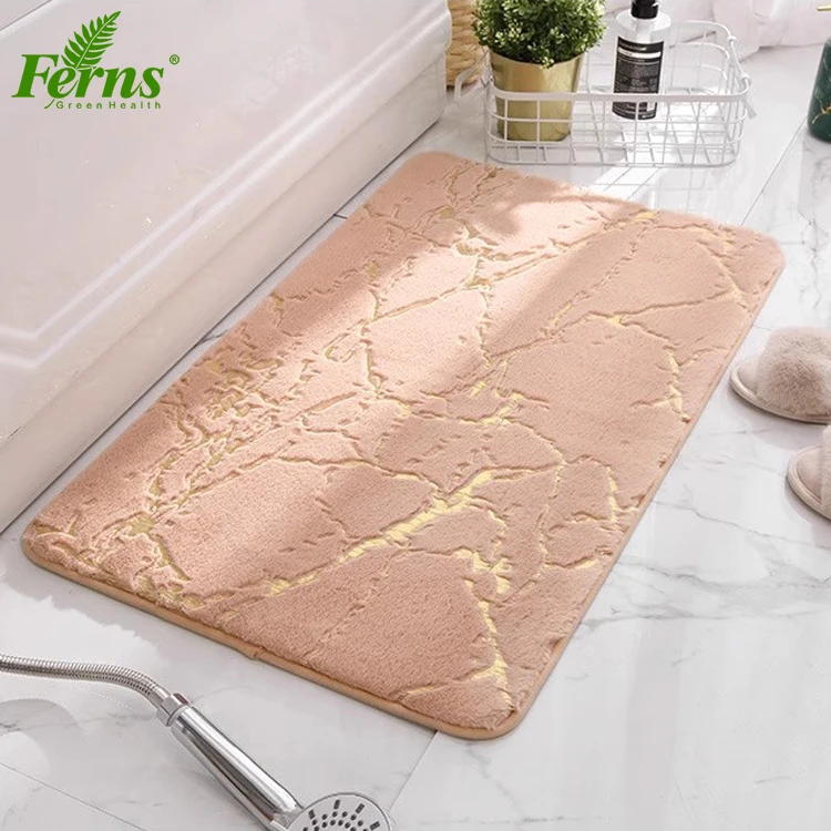 Cheap Wholesale Luxury Golden Foiled Rabbit Fur Fluffy shower mat Non-slip Absorbent Bath Mat
