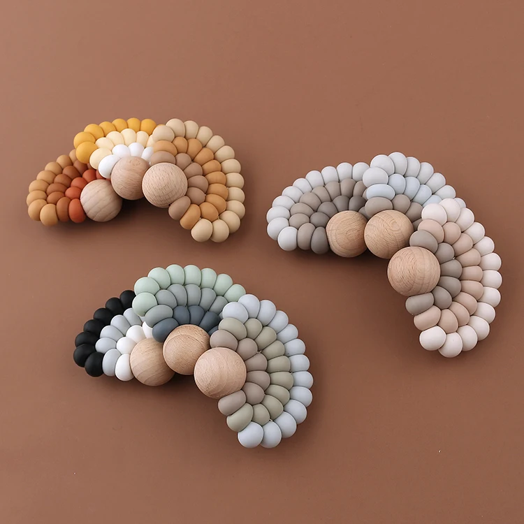 Silicone Teethers Rainbow DecoR Food Grade Baby Teething Toys For Teeth Bpa Free Silicone Beads Baby TeetherS