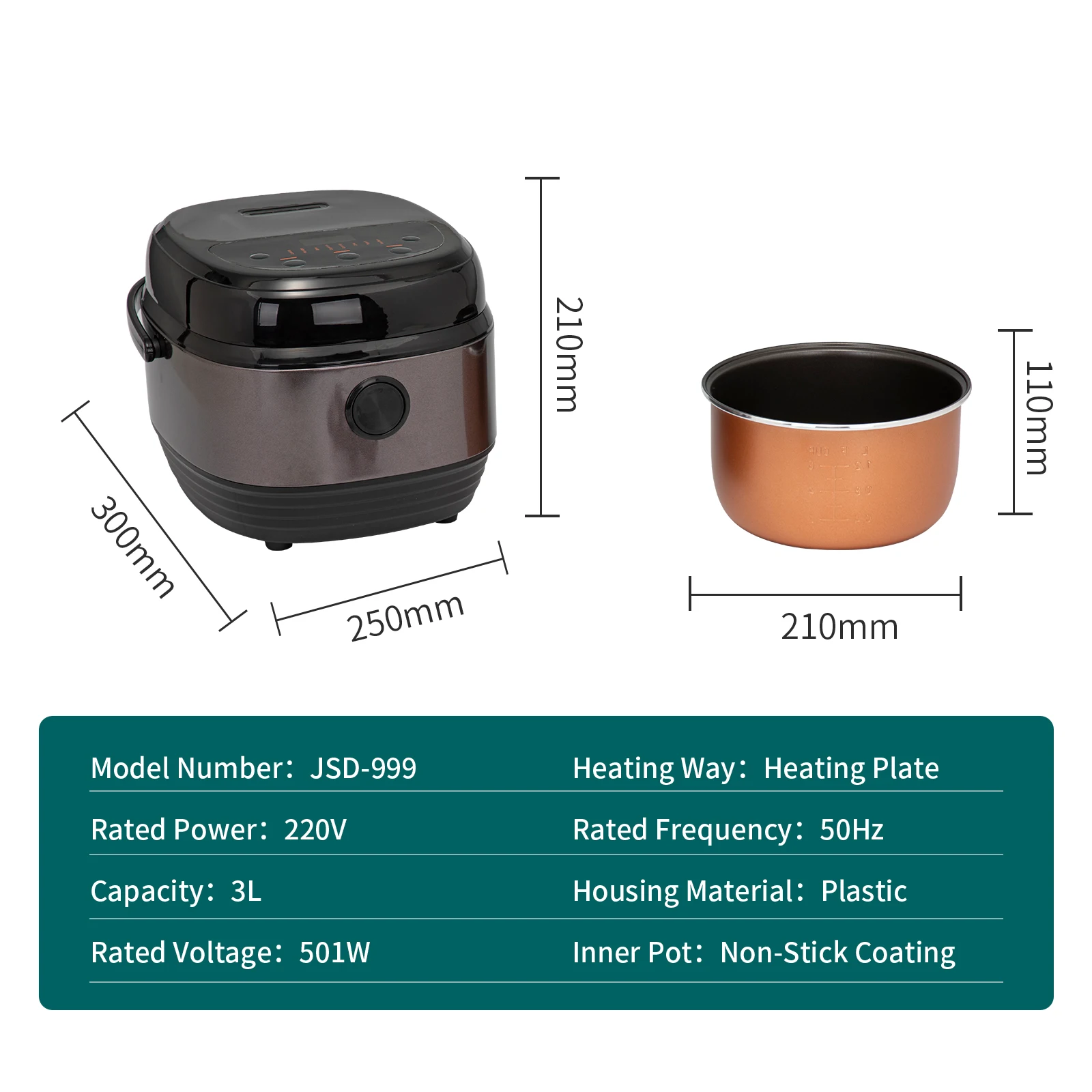 
Deluxe Black Digital Automatic Intelligent Multi Electric Rice Cooker 4L Square Kitchen CE Mini Small Rce Cooker 