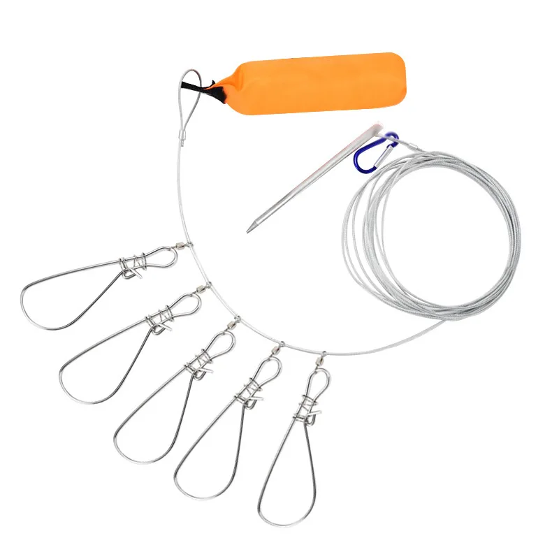 Wire rope lanyard live fish lock stainless steel fish stringer clip big fish cable with float and plastic handle