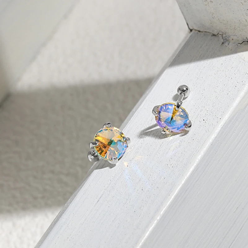 Wuqie Fashion 925 Sterling Silver Minimalist Piercing Screw Lock Ball Square Zirconium Stud Earrings