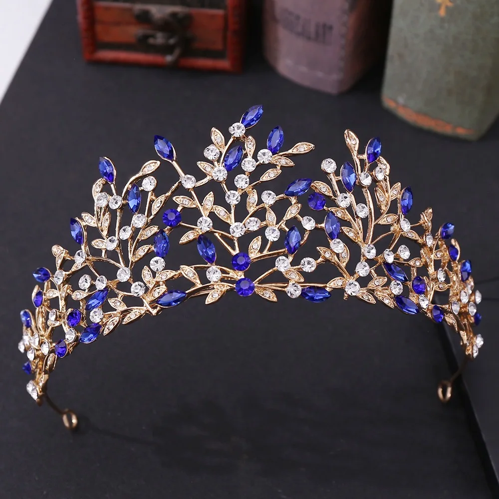 Western full leaves crystals bridal wedding crown headdress Girl princess crown rhinestone alloy hair accessories crown tiaras