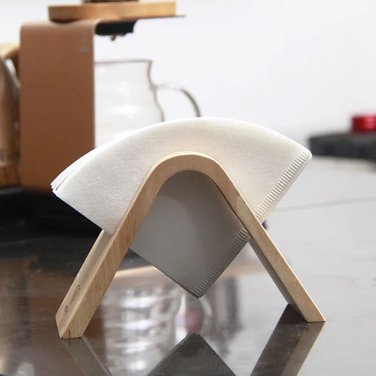 Custom triangle restaurant wooden bamboo coffee filter paper display storage rack holder