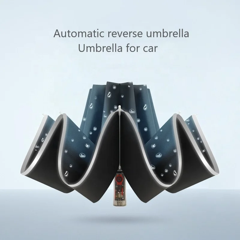 Safety Night Lighting Rain Big Size Double Umbrella With LED Handle and Reflective hemming Mechanical auto Reverse Fold Umbrella