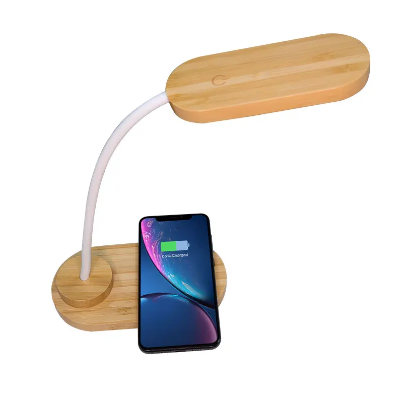 
Custom Logo 3 in 1 night lamp bedroom baby touch led business desk bamboo Wireless Charger 