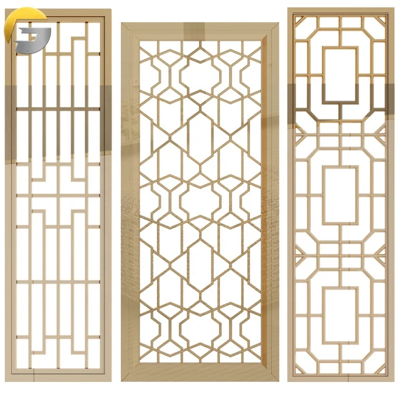 CL257 Laser Cut Stainless Steel Metal Screen Panel Decorative Home Hotels Office Wall Partition Room Divider Gold Metal Screen