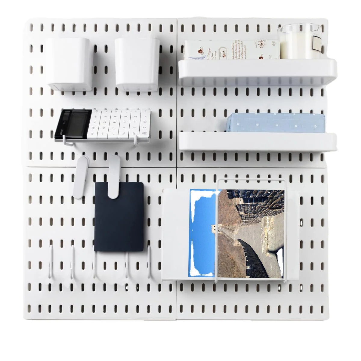 Pegboard Combination Kit with Shelf and Hooks No Punching for Garage Kitchen Living Room Bathroom Office Pegboard Wall Organizer