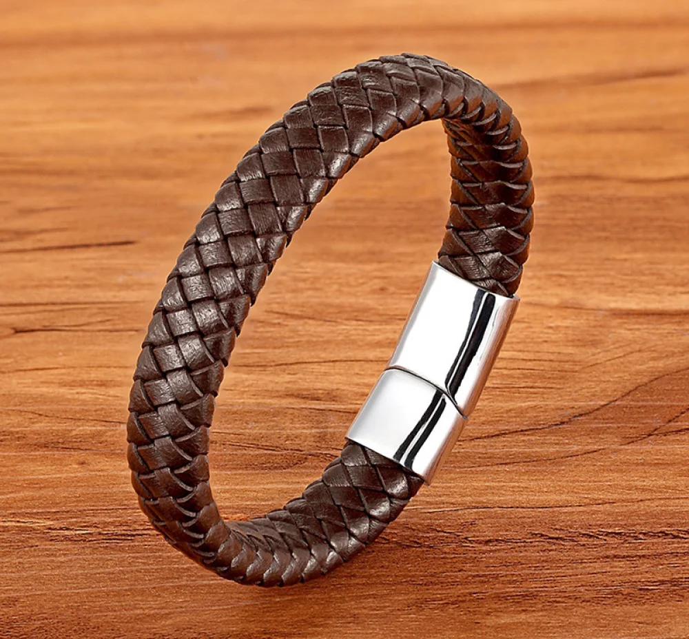 Fashion Genuine Leather Bracelet Wholesale Customize Handmade Stainless Steel Magnetic Clasp Jewelry Bracelets for Men
