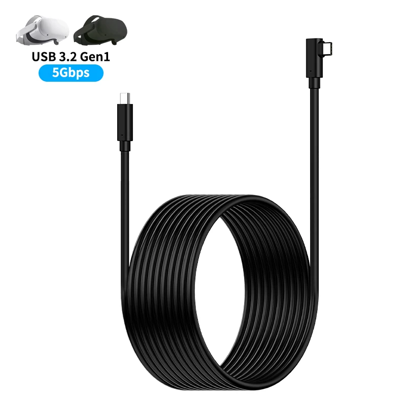 OEM ODM 5M 60W USB Type C Cable 90 Degree Right Angle Usb 3.2 Gen1 Type C game cable For VR Oculus quest2 link cable