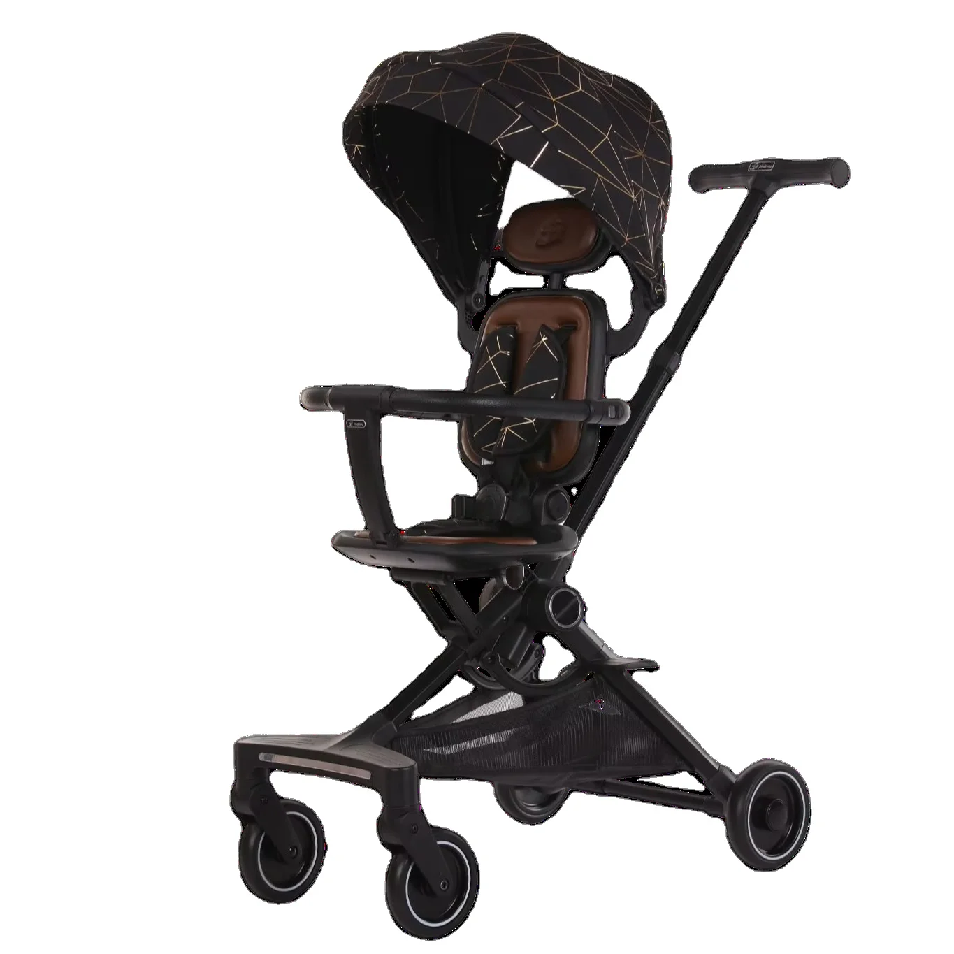 Adjustable Handle Lightweight Portable Rattan Pram Buggy Foldable 2-in-1 Alloy Frame for 3-Year-Olds