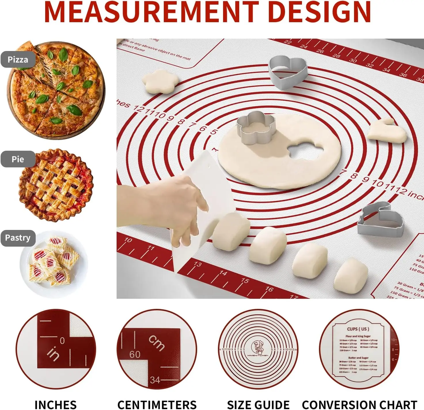 Non Stick Silicone Baking Mat Sheet for Dough Rolling Fondant Pie Crust Counter Mat Oven Liner Mat Baking Supplies Extra Large
